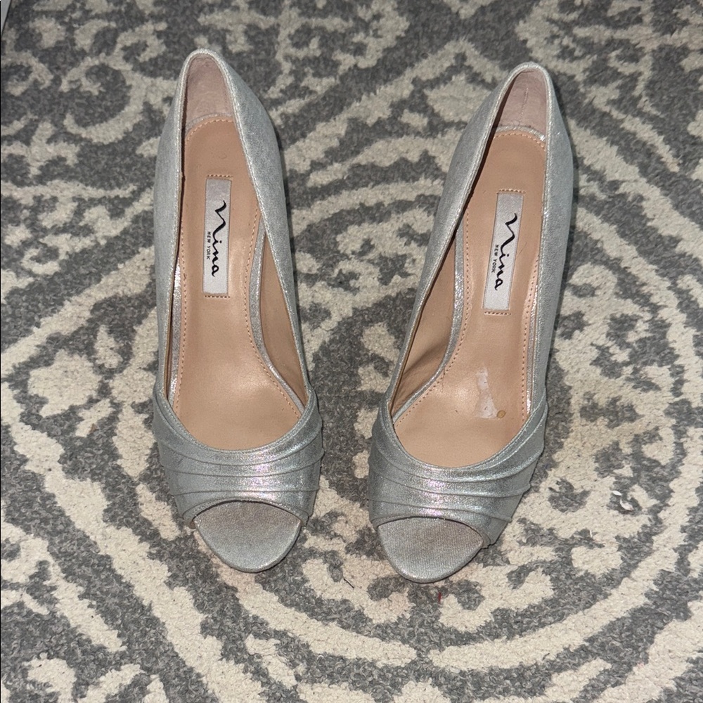 Nina Silver Glitter Peep-Toe Pumps